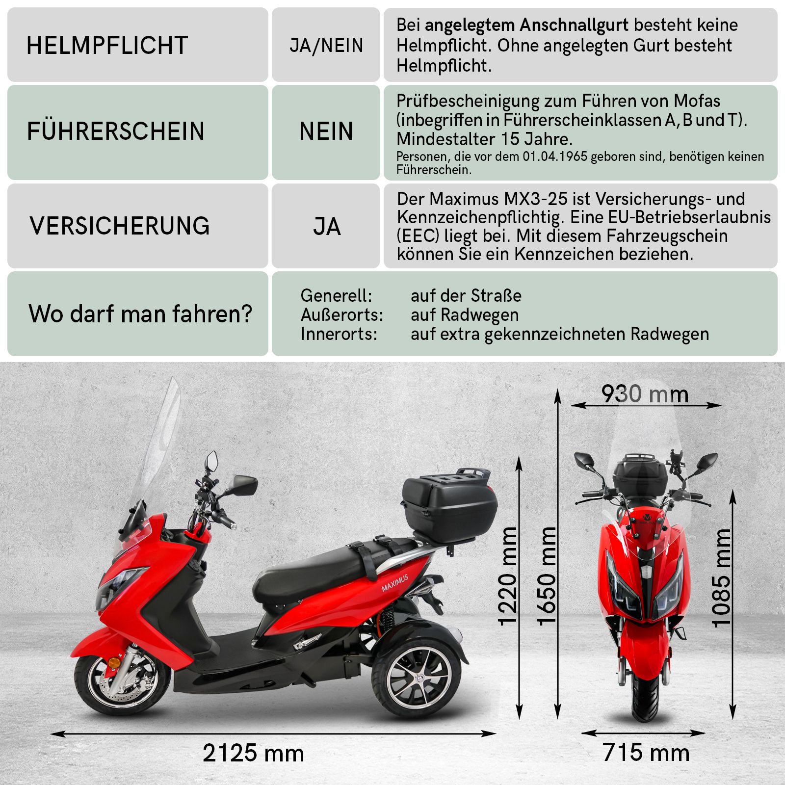 E-Roller Maximus, Lithium, 25 kmh